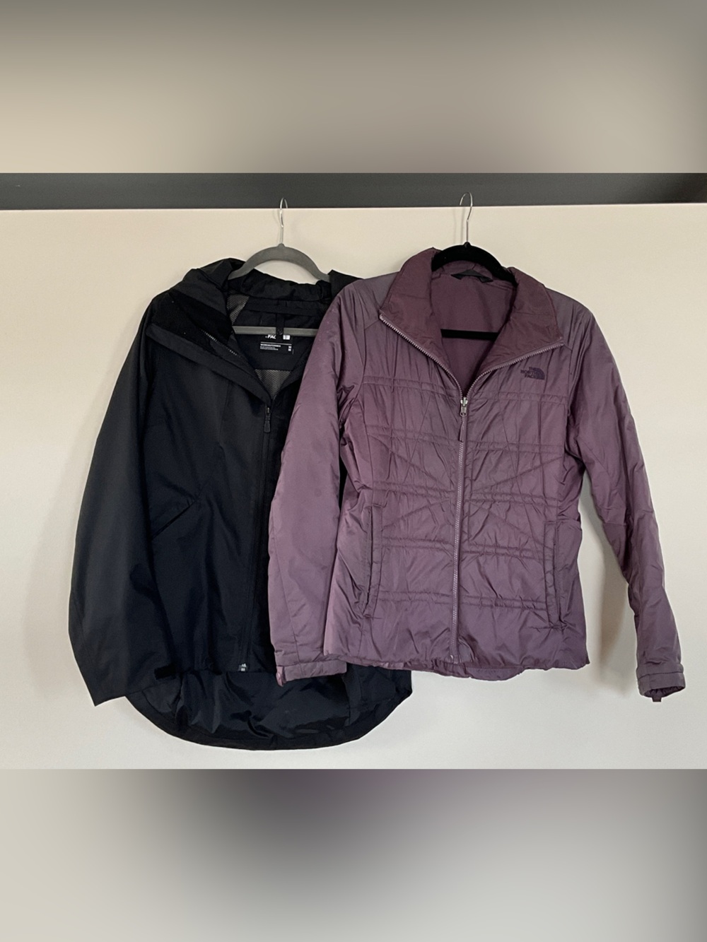 The North Face Black Shell Jacket & Plum Insulated Jacket